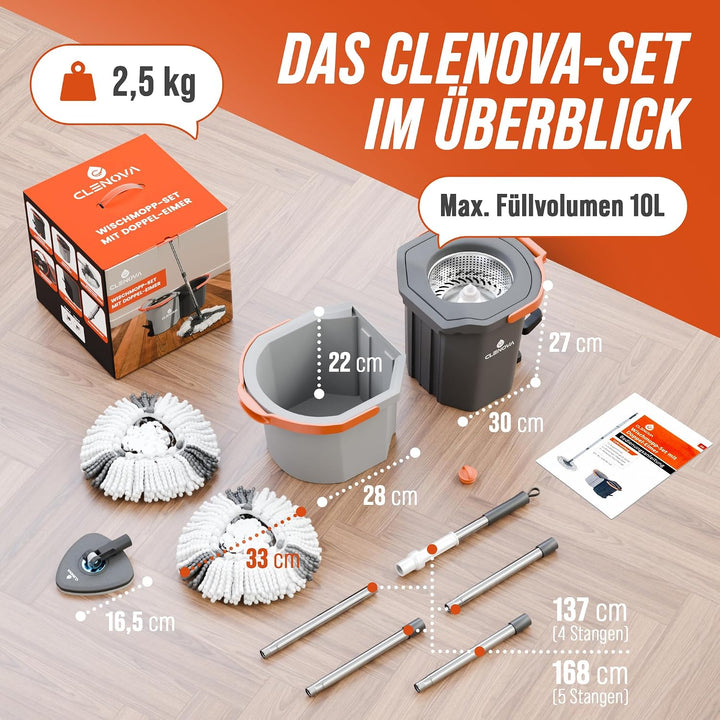 Wischmopp Set mit Eimer [Schmutzwasser Trennung] Bodenwischer mit Pedal-Auswringfunktion &amp; 2 Mikrofa