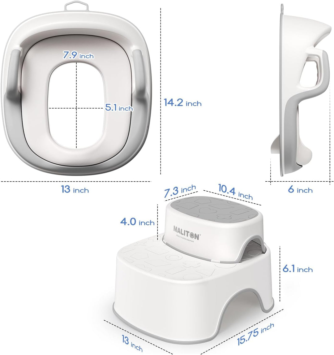 Maliton Toilettensitz Kinder mit 2-stufiger Tritthocker für Kinder 1-8 Jahren, Kindertoilettenkorb m