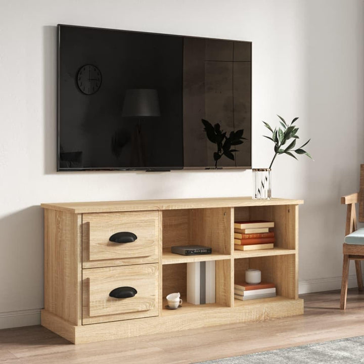 vidaXL TV Schrank, Fernsehtisch mit 2 Schubladen 4 Fächern, Fernsehschrank Lowboard für Wohnzimmer S