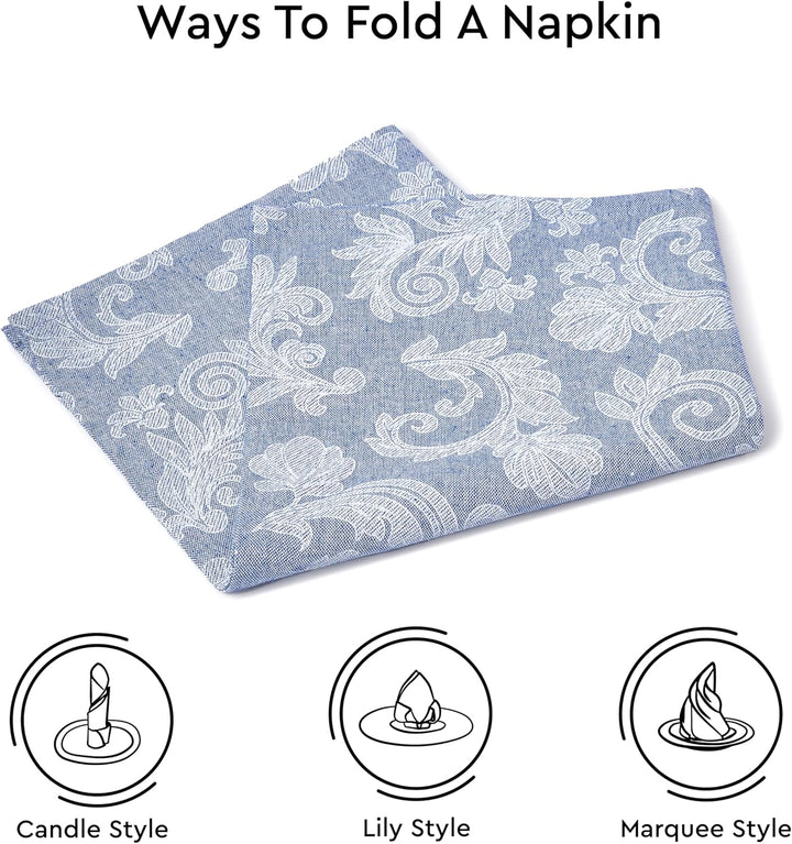 Encasa XO Esstisch Servietten Set von 12 I Grösse 45x45 cm I Blumen Blue Jacquard -Stil Druck Auf Ha
