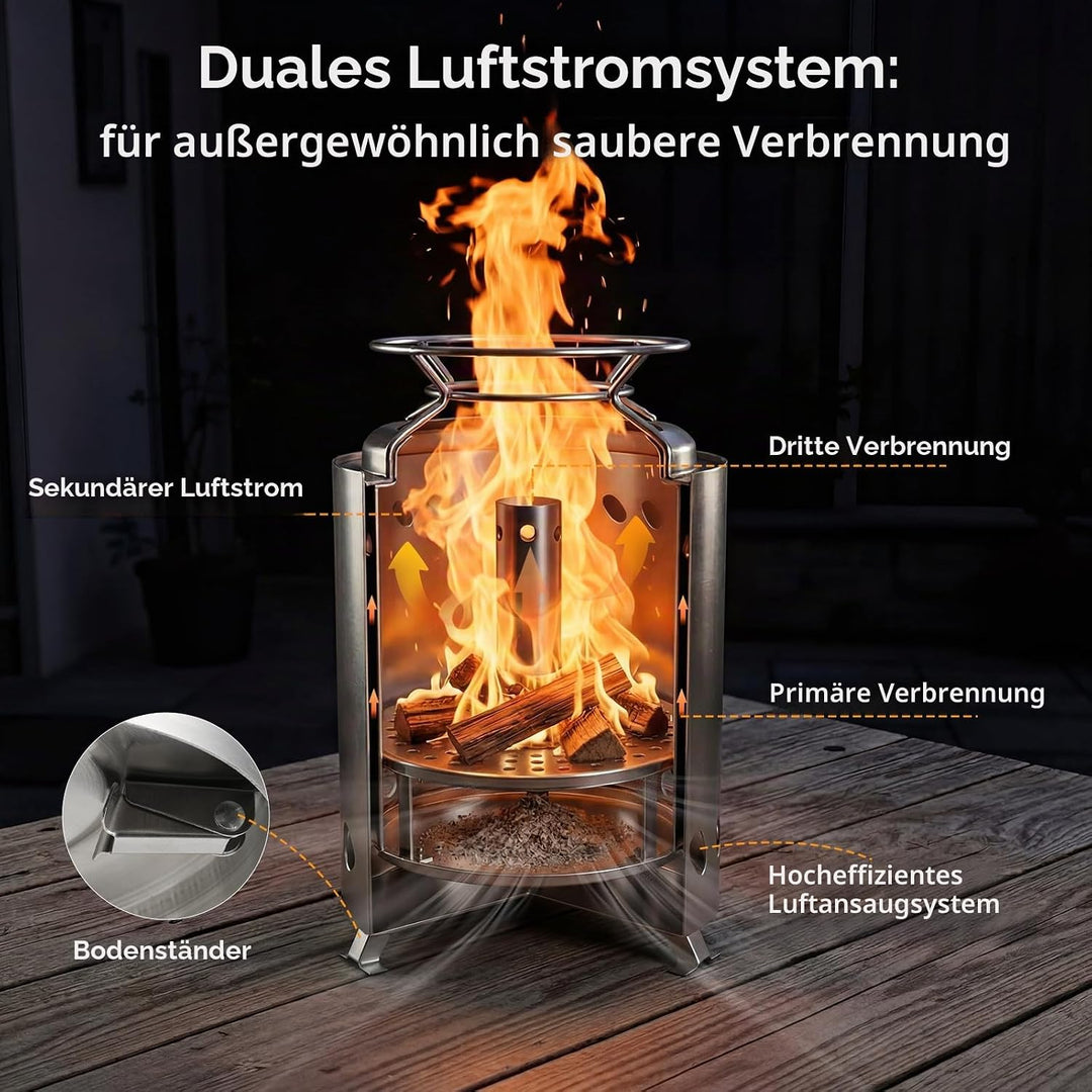SMOOL Rauchfreier Tischfeuerkorb, Edelstahl raucharm, tragbaher Ofen für Camping, Outdoor &amp; Terrasse