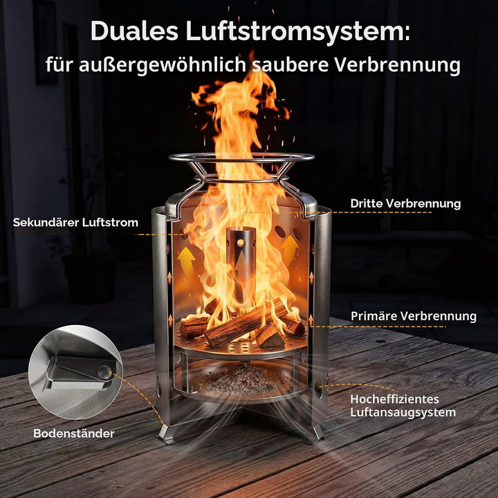 SMOOL Rauchfreier Tischfeuerkorb, Edelstahl raucharm, tragbaher Ofen für Camping, Outdoor &amp; Terrasse