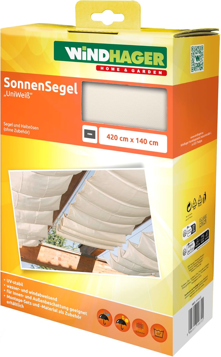 Windhager Sonnensegel für Seilspanntechnik, Wintergarten und Terrassen Beschattung, Seilspannmarkise