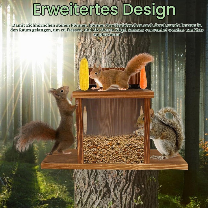 Futterhaus Eichhörnchen Wetterfest mit Quadratisches Transparentes Fenster Holz Stabiles Eichhörnche