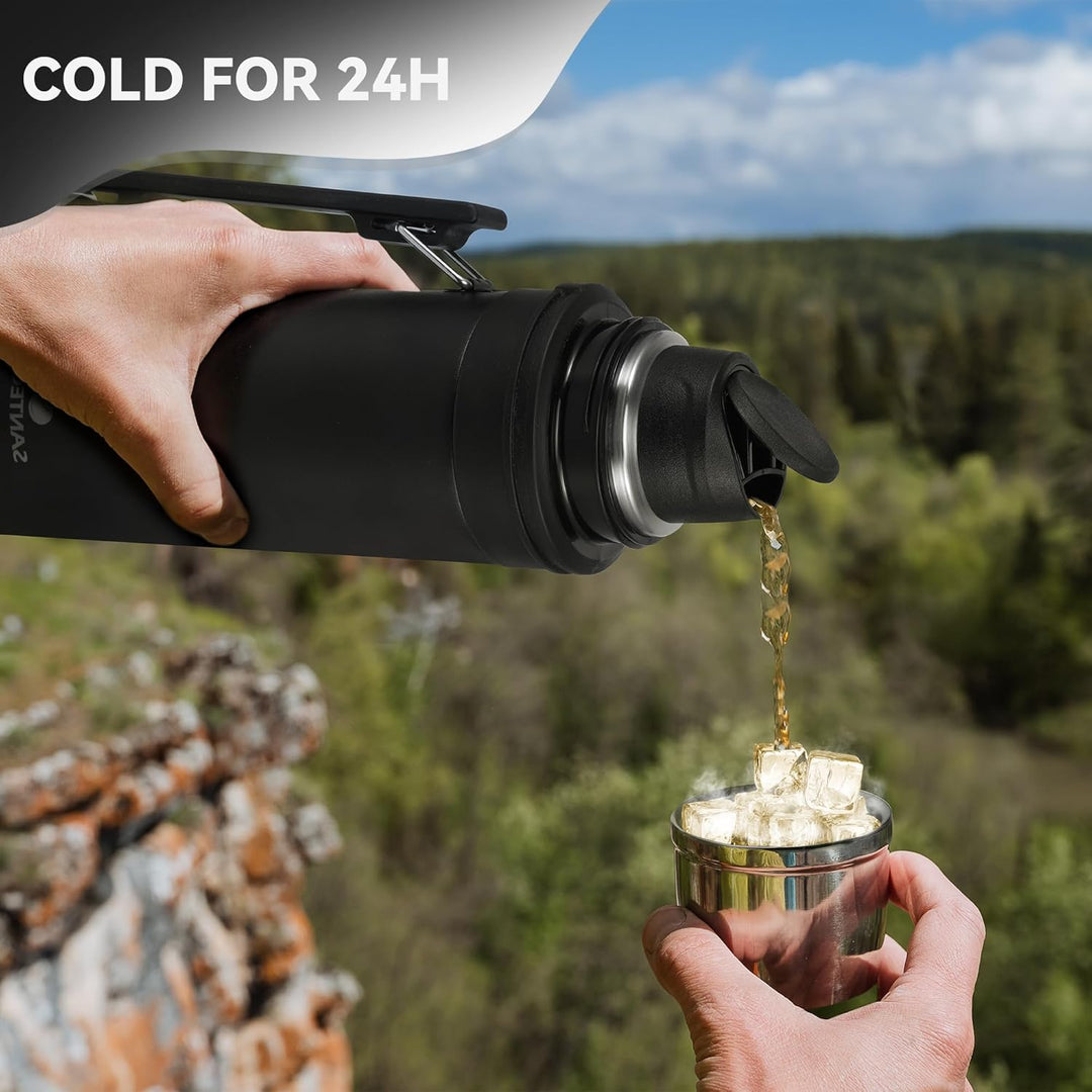 SANTECO Thermoskanne 1L - Thermoskanne mit Trinkbecher für unterwegs - Thermosflasche Edelstahl mit