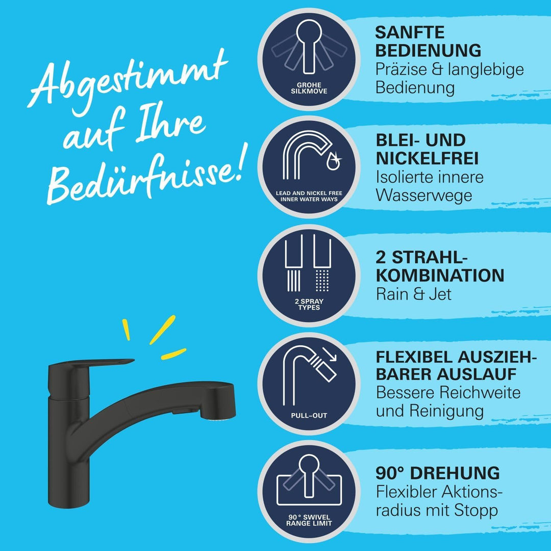 GROHE Start - Einhand-Spültischbatterie (Schwenkbereich 90°, Laminarstrahl/SpeedClean Brausestrahl,