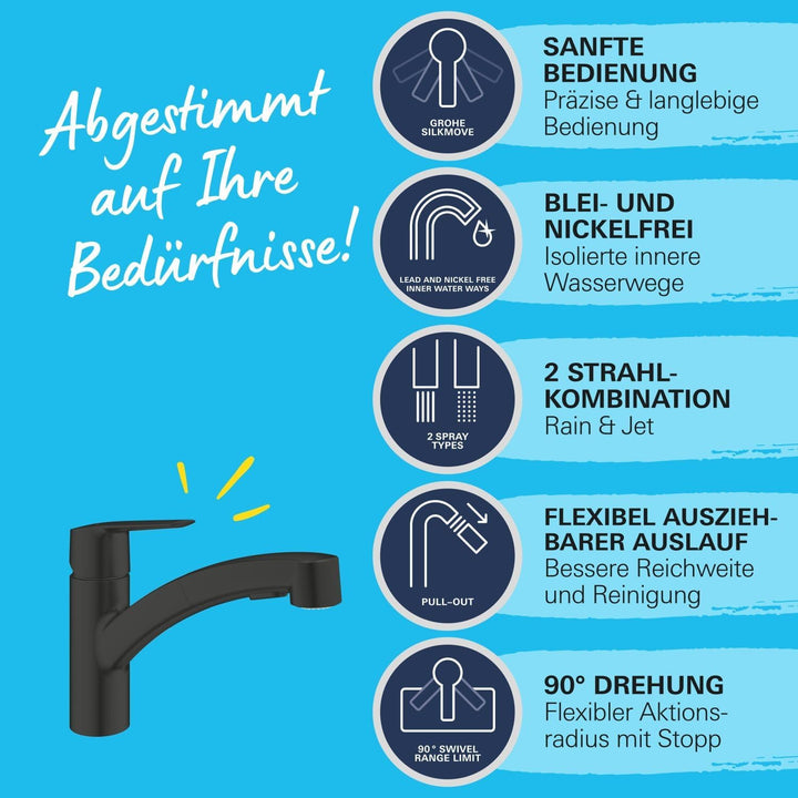 GROHE Start - Einhand-Spültischbatterie (Schwenkbereich 90°, Laminarstrahl/SpeedClean Brausestrahl,