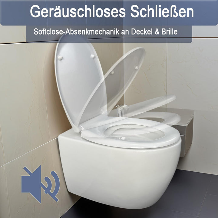 WC-Sitz mit Absenkautomatik & Quick-Release Weiss Oval antibakterieller toilettendeckel aus Urea-Dur