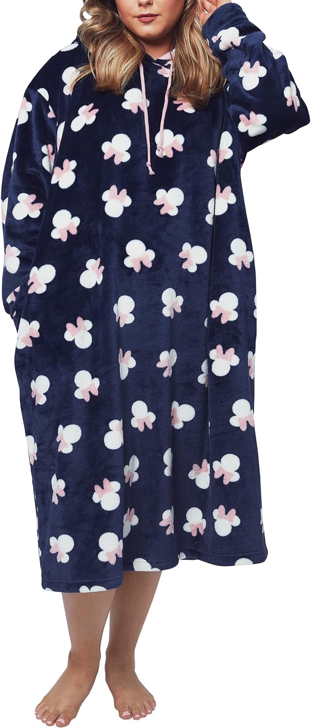 Disney Damen Bettdecke Kapuzenpullover Übergrosse Fleece Minnie Maus Blau Einheitsgrösse