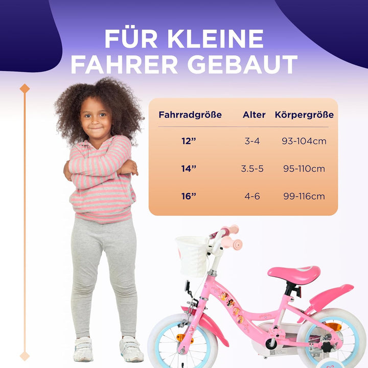 Volare Kinderfahrrad | 3–5 Jahre | Doppelte Handbremse, abnehmbare Stützräder, Pedalreflektoren & Tr