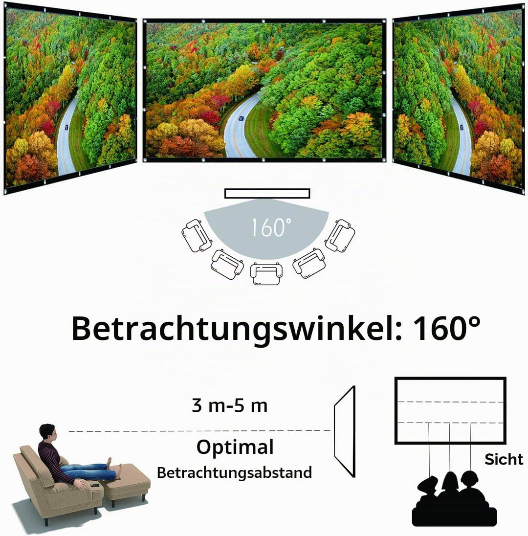 OWill Beamerleinwand 16:9 HD faltbar für Heimkino Indoor Outdoor (100 Zoll) 100 inch, 100 inch