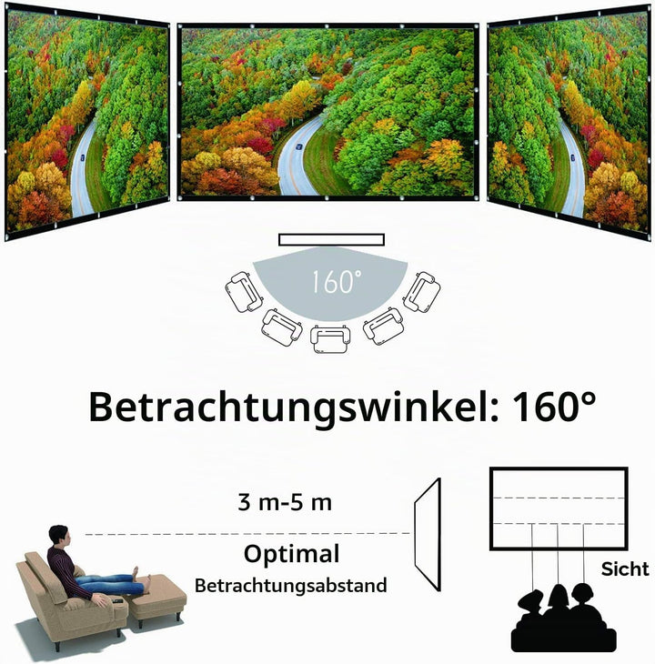 OWill Beamerleinwand 16:9 HD faltbar für Heimkino Indoor Outdoor (100 Zoll) 100 inch, 100 inch
