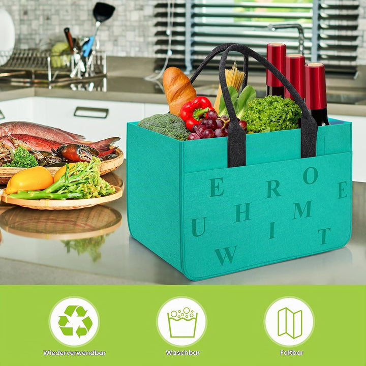 Filz Einkaufskörbe Filztasche Einkaufstasche mit Fächern, Filztasche Gross 30L Faltbar Robust Flasch