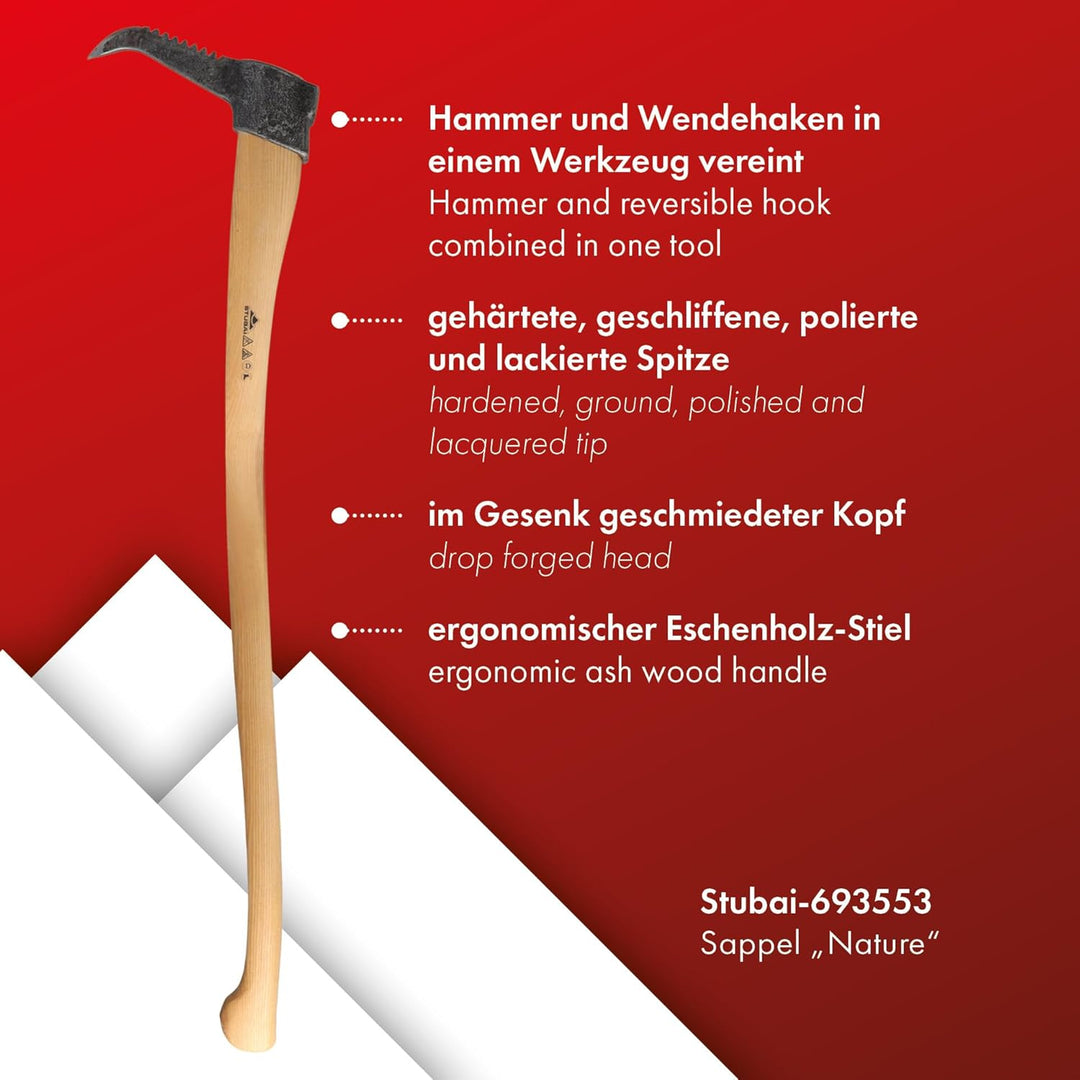 STUBAI Sappie Nature mit Zahnung | Sappel Unterländer Form mit Eschenholz-Stiel | 1100 g Kopfgewicht
