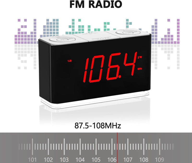 iTOMA Radiowecker mit Bluetooth, Dual Alarm, Dimmbare LED Anzeige, 16-Stufen Lautstärke, FM Radio mi