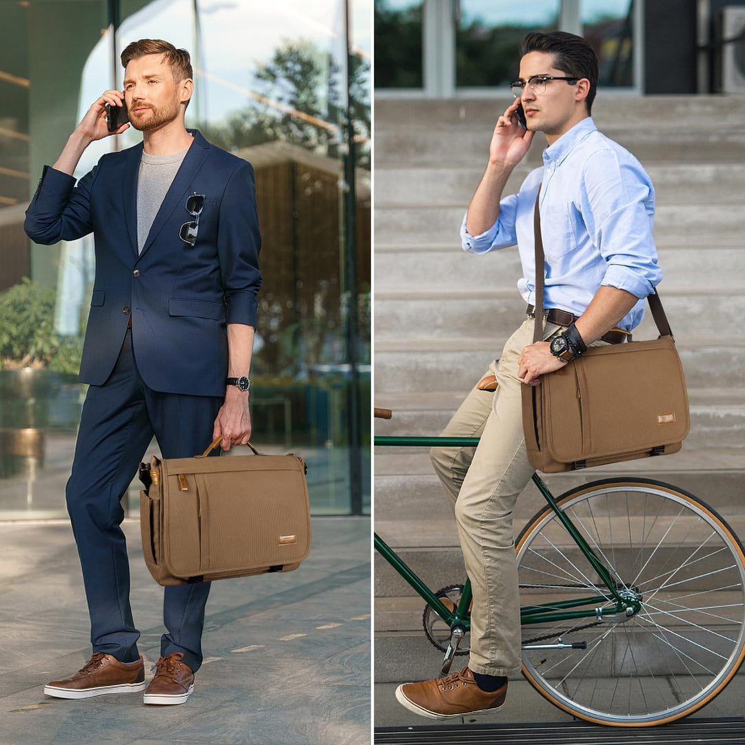 ESTARER Laptoptasche 17 Zoll Umhängetasche Canvas für Arbeit Uni, Braun Braun 17.3 Zoll (Schnallen),