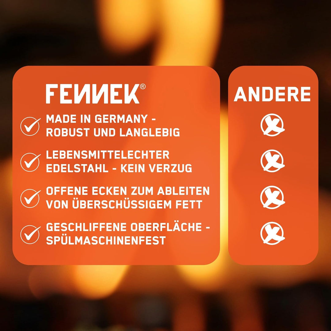 FENNEK Plancha 40 x 30 cm Teppanyaki Grillplatte ohne Vorderkante | 4,0 mm Edelstahl | Ideal für Bur