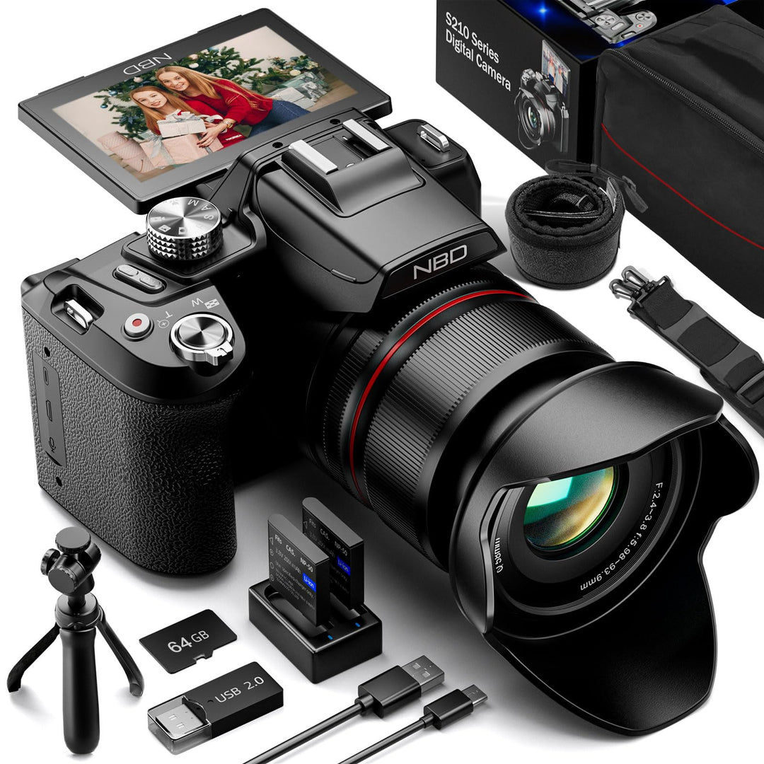 NBD 8K Digitalkamera 64MP mit 16X Optischem Zoom & Hot Shoe, 3" 180° Drehdisplay, Wi-Fi, v. 64GB TF-
