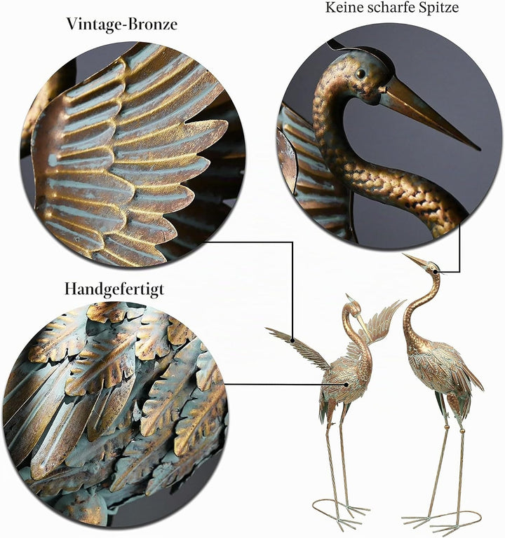 TERESA'S COLLECTIONS Metallvögel Kraniche Gartenfiguren für Teich 2er Set 99/ 85cm grosse Vogel Kran