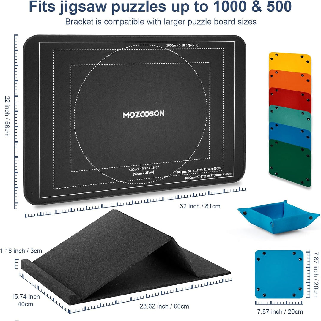 MOZOOSON Puzzlebrett mit Winkelverstellbarem Ständer, Leichtes Tragbares Puzzlematte Plateau, Filz P