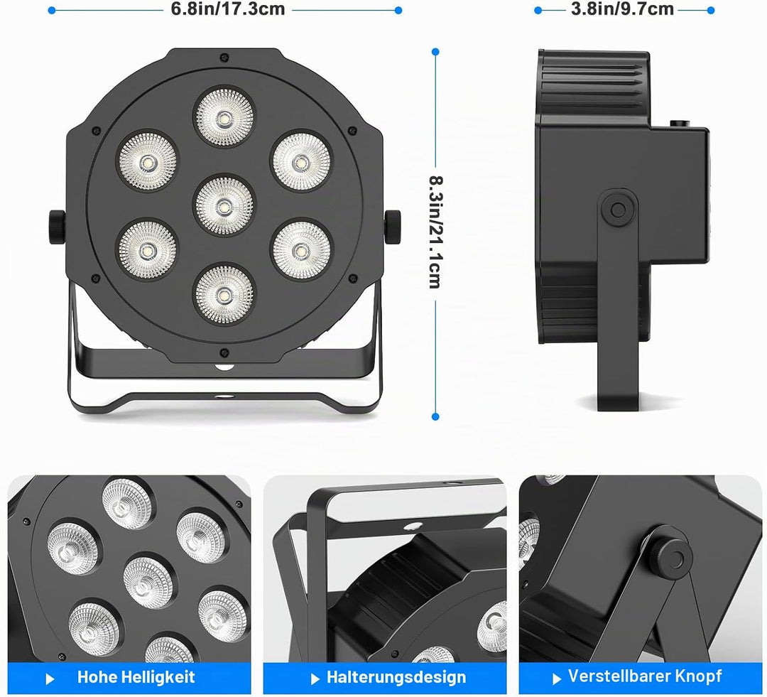SEBRUANC RGBW LED Par Scheinwerfer, 4PCS 7 LED Strahler Bühnenlicht mit Fernbedienung 8 Modi Disco L