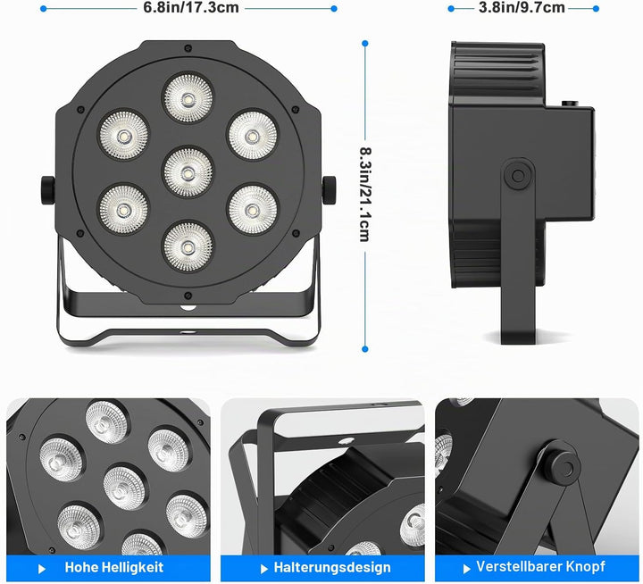 SEBRUANC RGBW LED Par Scheinwerfer, 4PCS 7 LED Strahler Bühnenlicht mit Fernbedienung 8 Modi Disco L