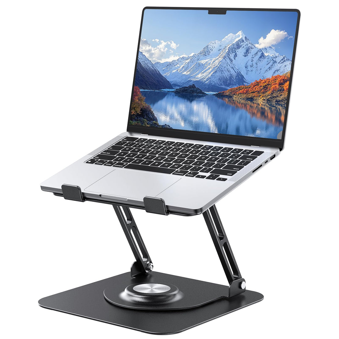 Laptop-Ständer für Schreibtisch, Verstellbarer Computerständer mit 360° drehbarer Basis, Faltbarer u