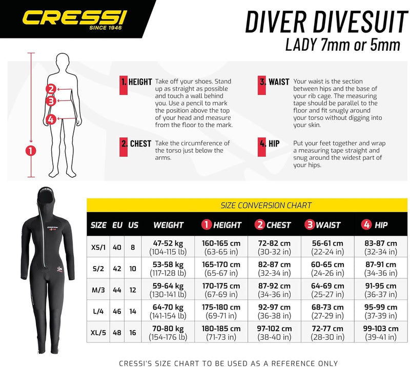 Cressi Diver Lady Monopiece Wetsuit - Premium Neoprenanzug für Damen mit Fester Kapuze - erhältlich