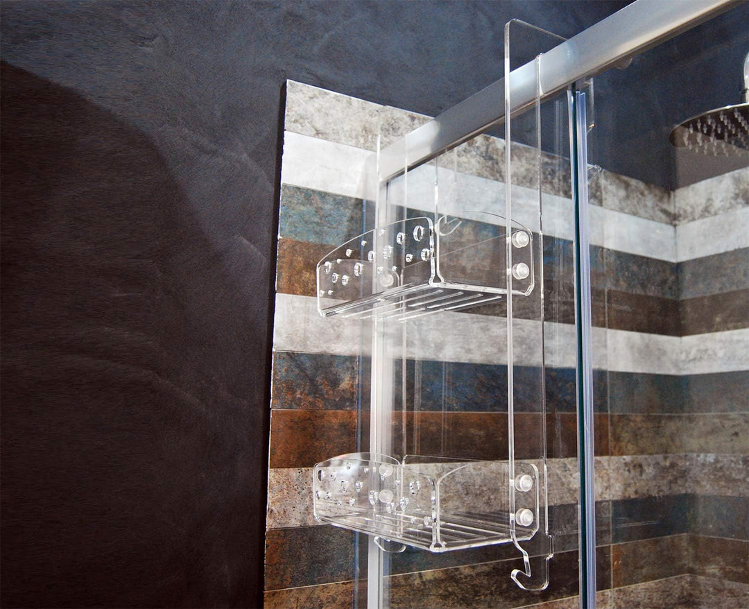 Slato Duschregal zum Aufhängen aus transparentem Plexiglas – Seifenschale – ohne Rost – Bademantelha