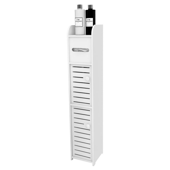 17x15x78cm Doppeltür PP Badezimmerschrank Weiss – Schmaler WC Schrank mit Toilettenpapierhalter, Pla