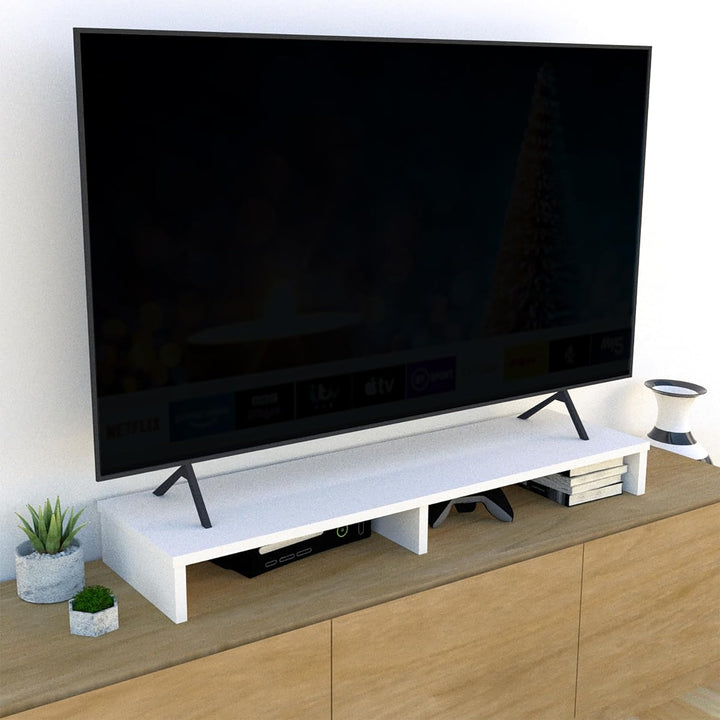 Henor TV-Ständer aus FSC® Holz, TV-Bildschirmerhöhung, 115 x 35 x 12 cm, Tragkraft 90 kg, Weiss 115x