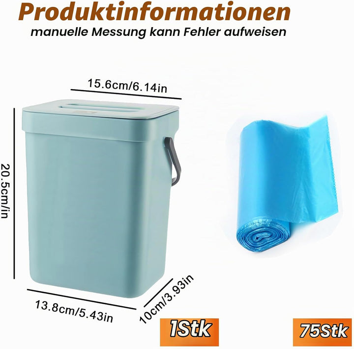 Biomülleimer Küche 3L mit Deckel: Komposteimer Küche Nachhaltig &amp; Geruchsdicht zum Hängen oder Stell