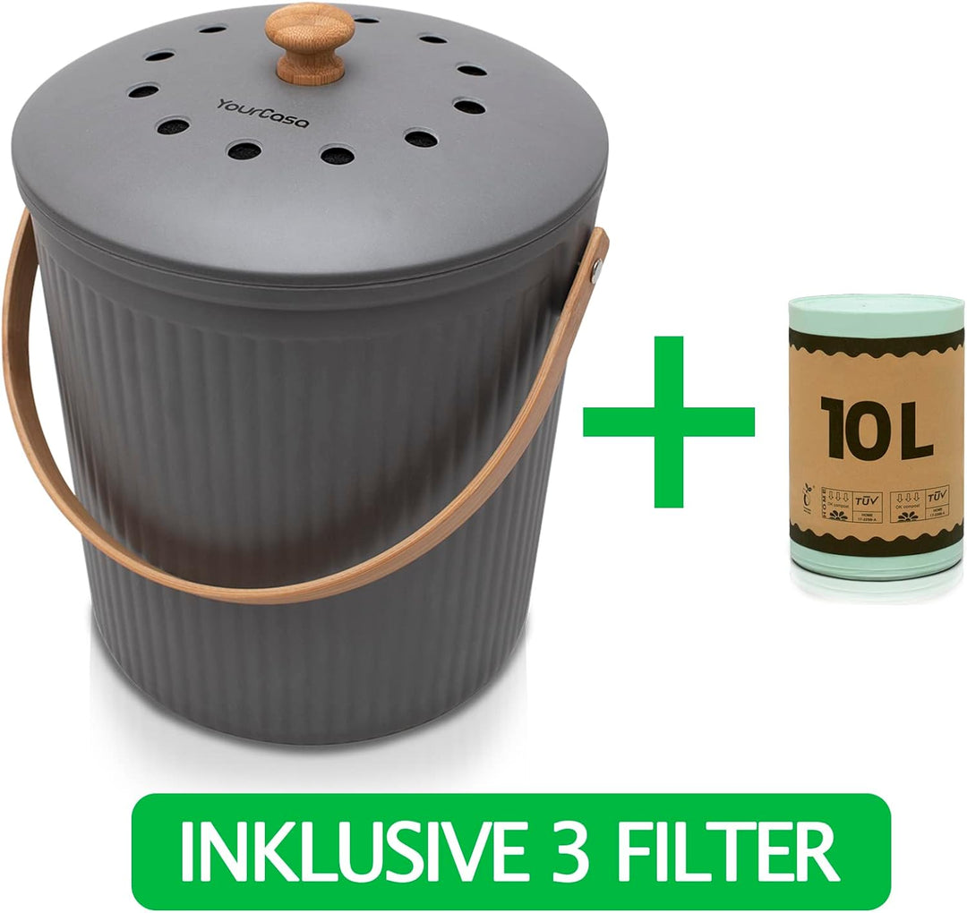 YourCasa® Komposteimer Küche - 6L - für alltäglichen Biomüll - abwaschbar - Biomülleimer Küche - nac
