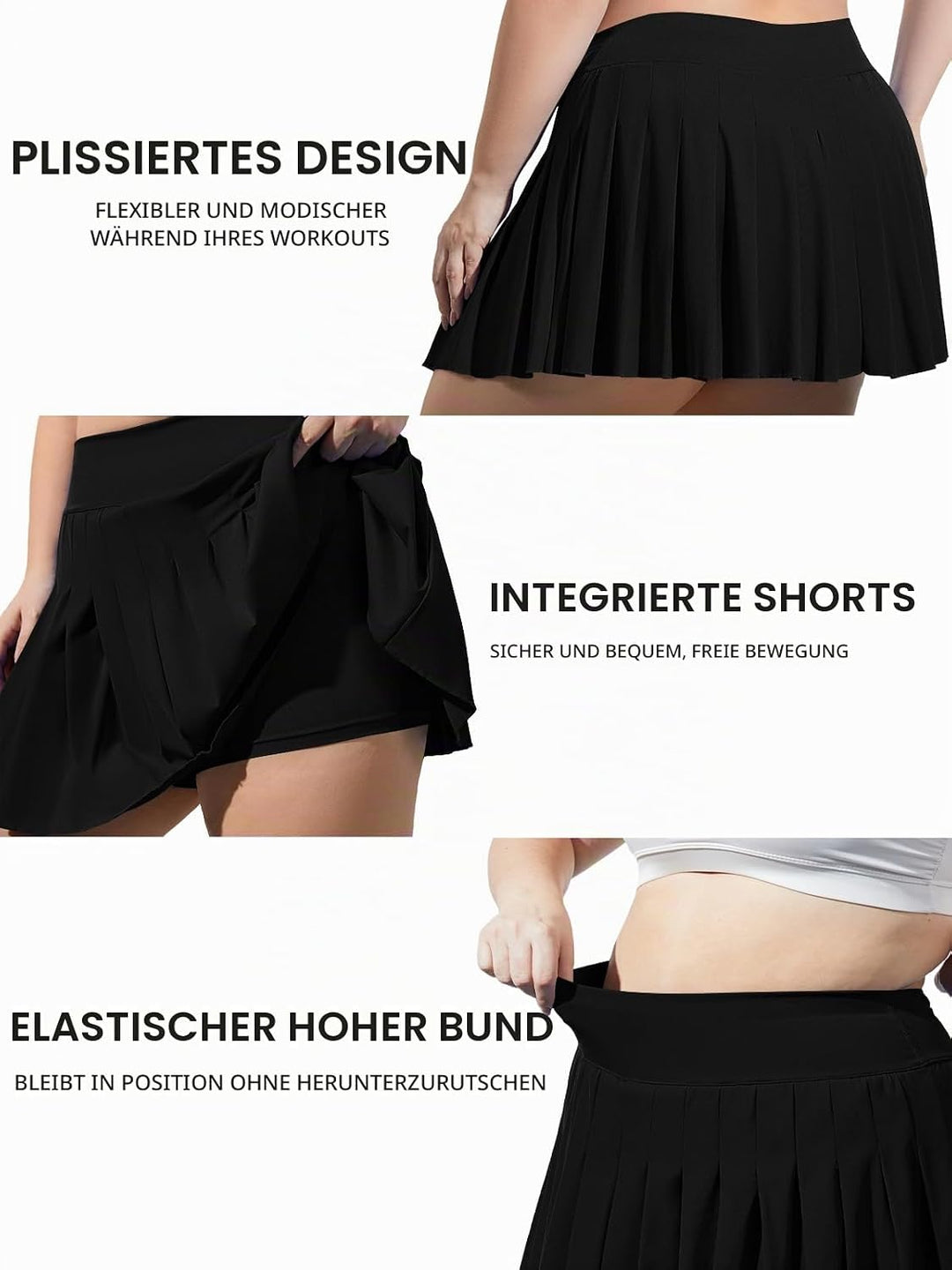 Moon Wood Damen Mini Rock Elastisch Hohe Taille Solid Basic Gefaltet Röcke Tennis Skater Skirt Kurz