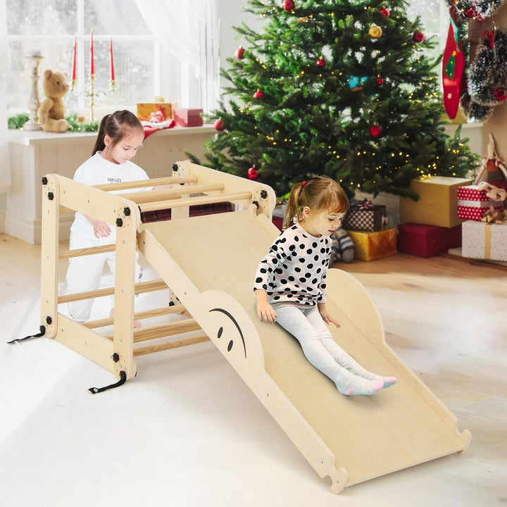 COSTWAY Klettergerüst Indoor, Kletterdreieck mit Rutsche, DIY Kletterleiter, Indoor Spielplatz umwan