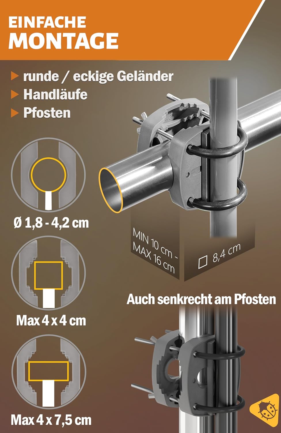 4smile Sonnenschirm Balkon 3-in-1 SET SunnyJoy, Beige - UPF 50+ Sonnenschirm Ø 180 cm + Sonnenschirm