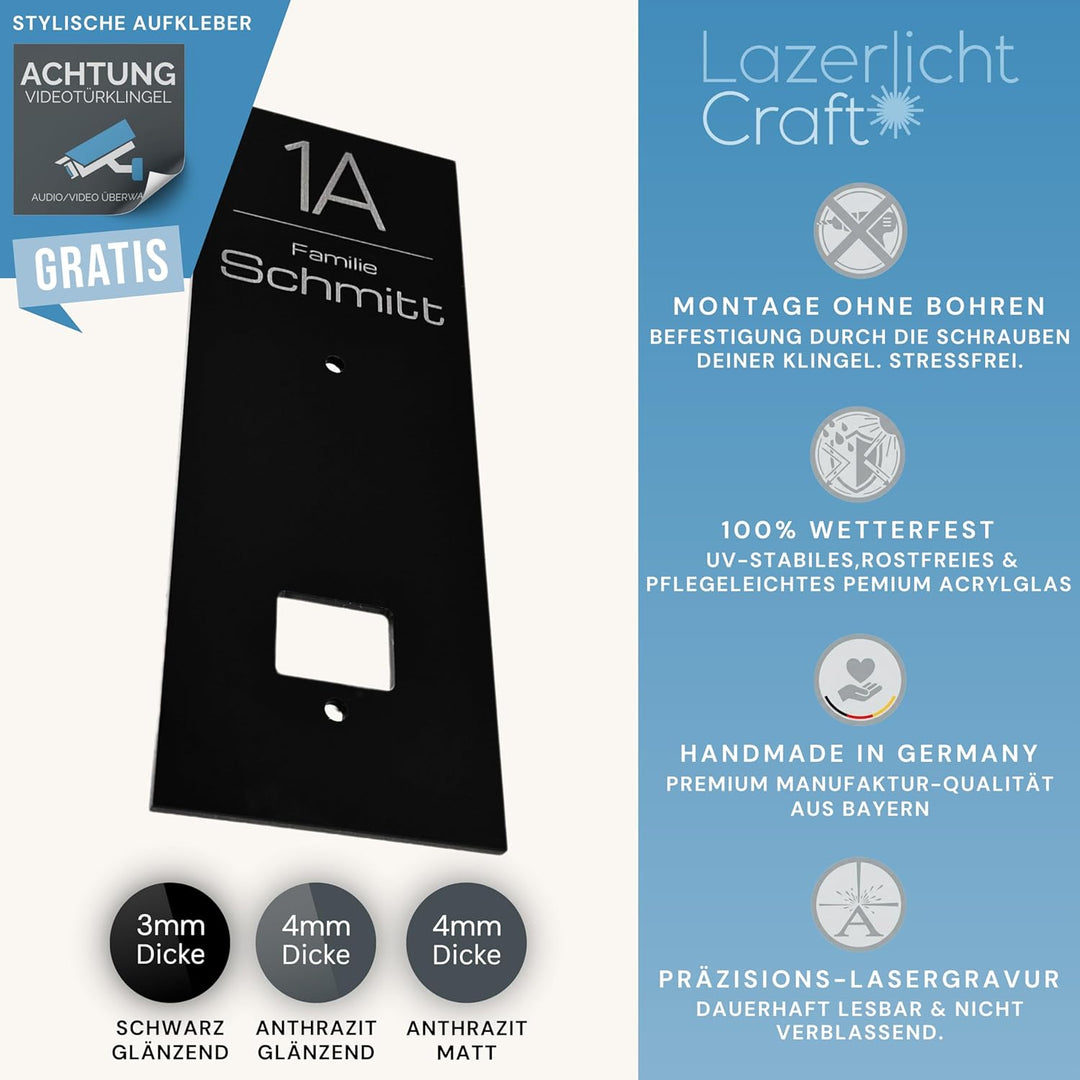 Klingelschild für Tapo D205, D235, D210 und D230S1 personalisiert – Acrylglas Blende mit Wunschgravu