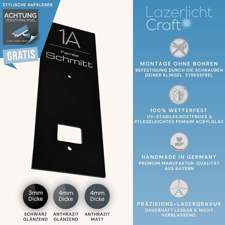 Klingelschild für Tapo D205, D235, D210 und D230S1 personalisiert – Acrylglas Blende mit Wunschgravu