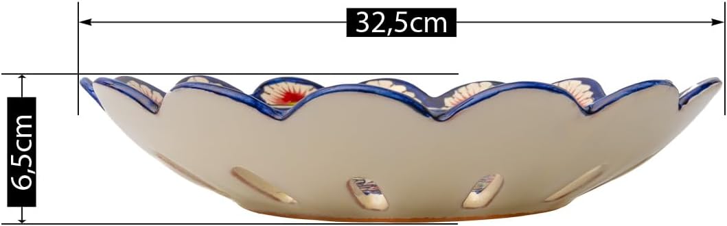 Obstschale gelocht Ø 32,5 cm Bunt - Usbekische Schale mit handbemaltem Design