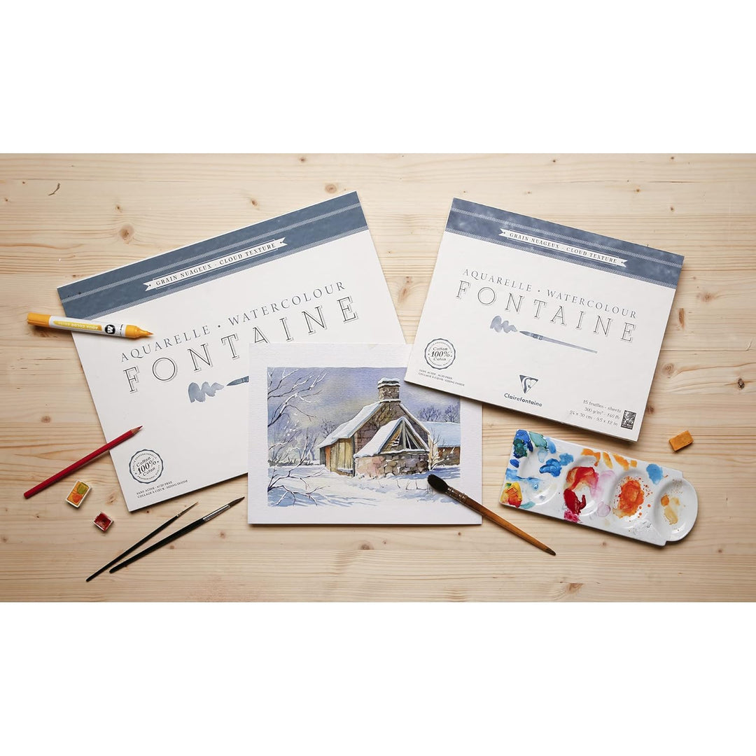 Clairefontaine 96424C Malblock, 4-seitig verleimt Aquarellpapier Torchon Wolke, Fontaine/Hadern, 42