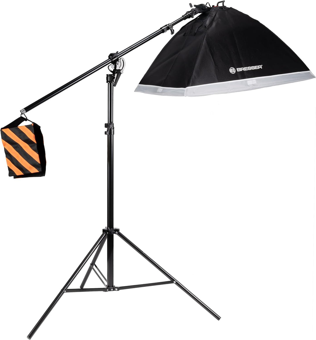 Bresser LED-Tageslichtset für Fotostudio mit 3 Softboxen 60x80 cm, 15 LED-Lampen, Stative, Boomarm,