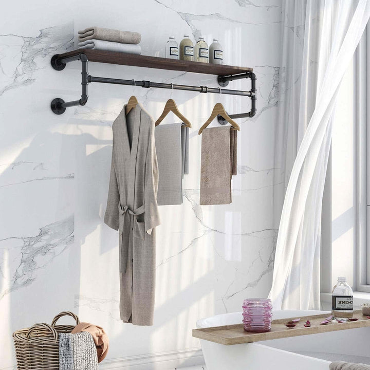 unho Wandgarderobe mit Ablage, Kleiderstange zur Wandmontage im Industrierohrstil, platzsparenders W