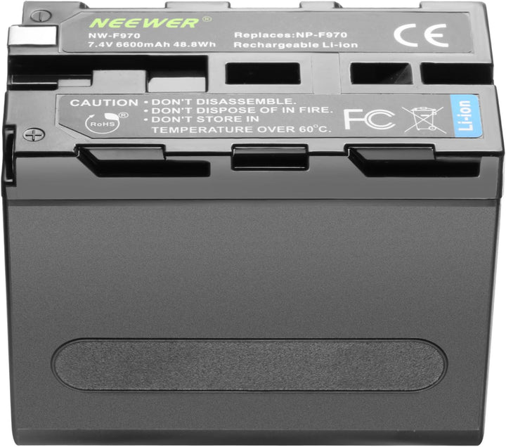 Neewer 2er 6600mAh Ersatzakku für Sony NP F970 Li Ionen Akku und Ladegerät AC, Auto und EU Adapter f