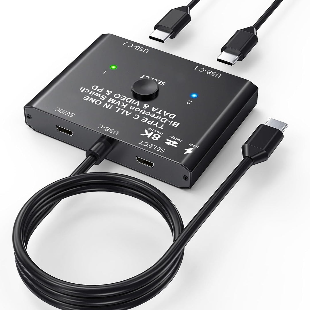 USB C Switch 2 PC 8K@60Hz 4K@120Hz, Bidirektionaler USB C Switcher für 2 PCs, 2 in 1 out/1 in 2 out,