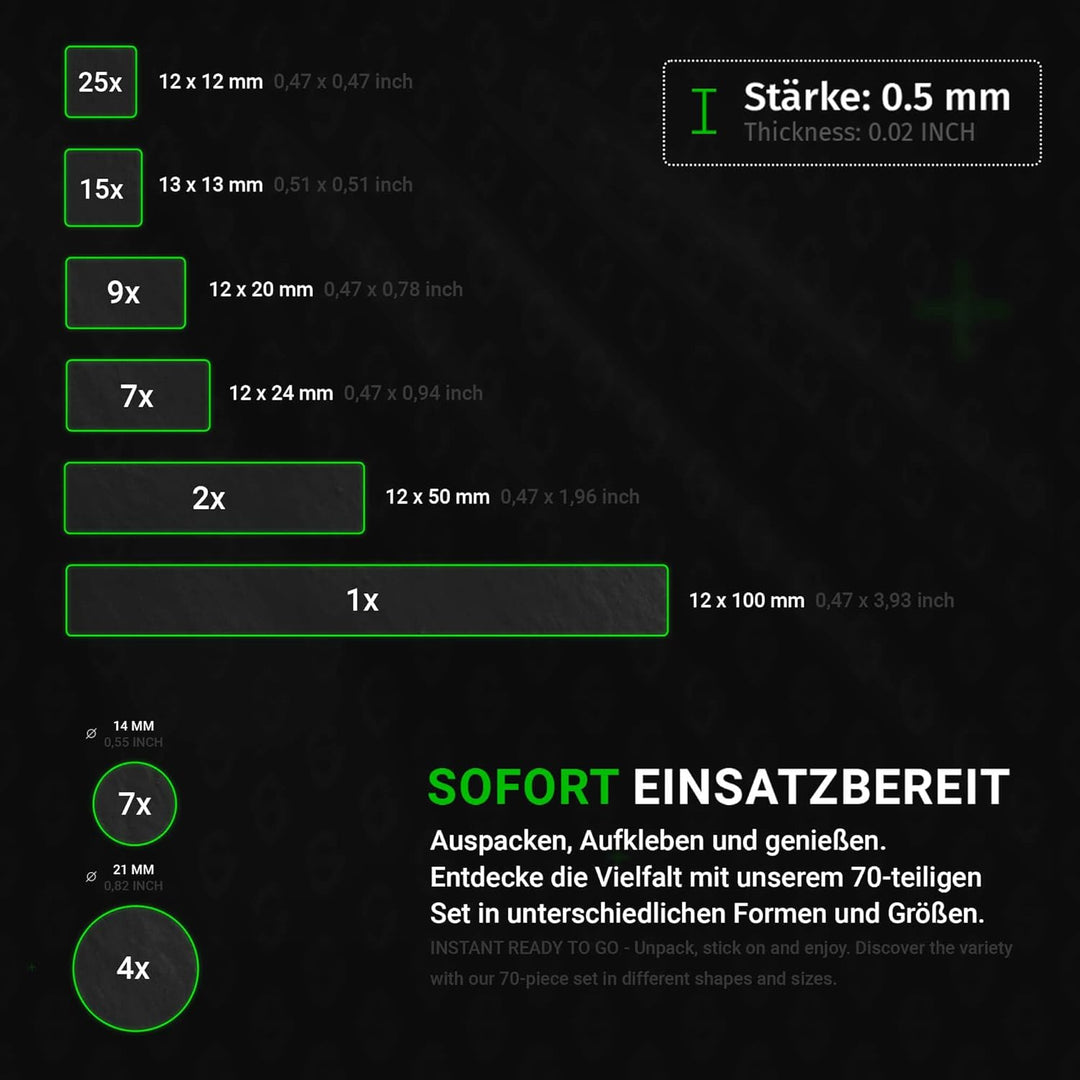 SensoryBoost DIY Grip Tape (71 Stück) Rutschfeste Aufkleber in Verschiedenen Formen, Sehr Dünn (0,5m