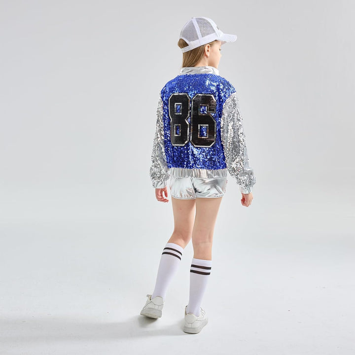LOLANTA 4 Stück Mädchen Hip Hop Tanz Kostüm Kinder Pailletten Jazz Tanz Kleidung Set Socken angebrac