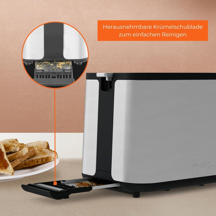Krups KH442D Control Line Premium Toaster | Edelstahl | 2 kurze Schlitze für 2 Scheiben | Brötchenau