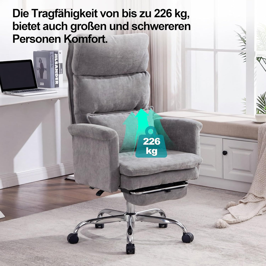 UEV Bürostuhl Ergonomisch mit Fussstütze bis 226kg,klappbare Armlehnen/Dicker Sitzpolsterung/Verstel