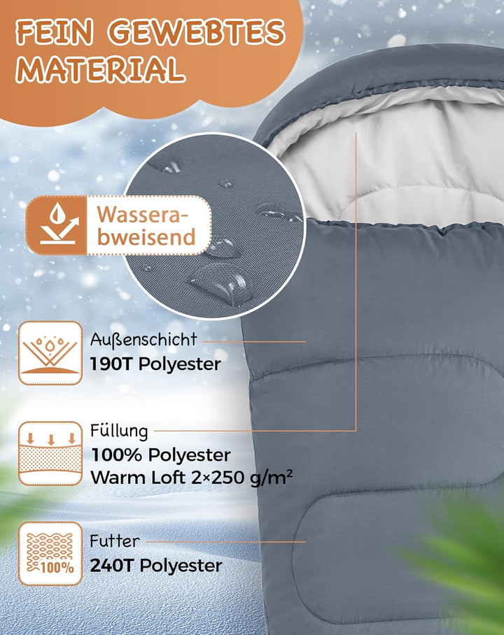 KingCamp Schlafsack Mumienschlafsäcke mit Kapuze 3-4 Jahreszeiten Warmer für Kinder & Erwachsenen be