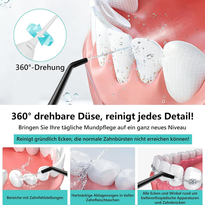 Munddusche Kabellos, Tragbar Elektrische Zahndusche 4 Modi & 4 Düsen, 300ML Oral Irrigator Munddusch